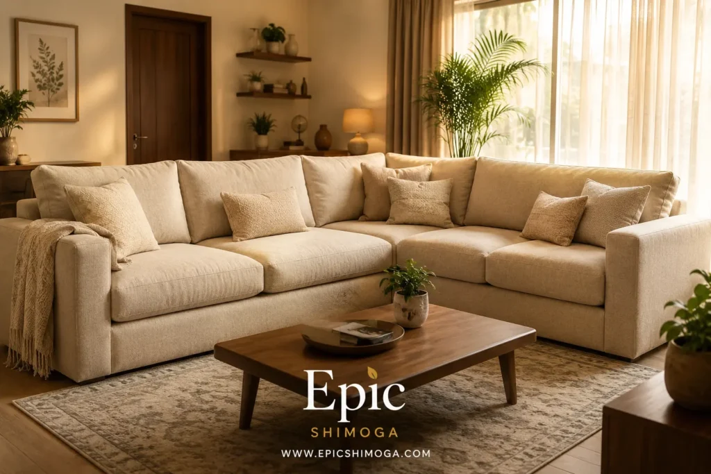 Family Corner Sofa Set in Shimoga beige L shape sofa living room