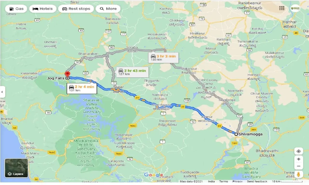 shimoga to jogfalls map