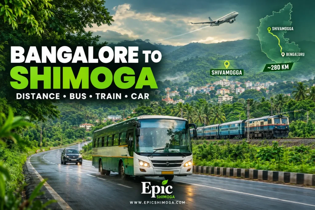 Bangalore to Shimoga: Distance, Bus, Train, Car Route & Travel Time Bangalore to Shimoga: Distance, Bus, Train, Car Route & Travel Time