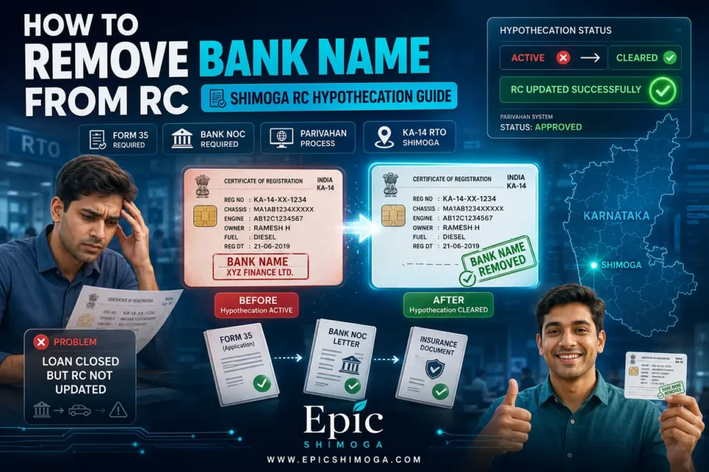 How to Remove Bank Name from RC in Shimoga (KA-14 RTO Guide) How to Remove Bank Name from RC in Shimoga